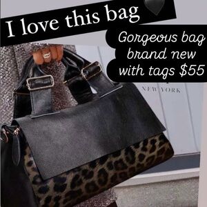 Black and Leopard Print leather & patent leather Handbag